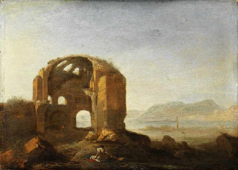 Landschaft mit den Ruinen des Tempels der Minerva Medica. à Breenbergh Bartholomeus