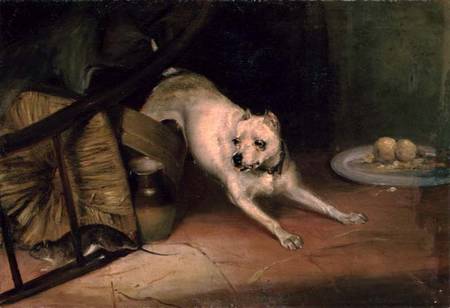 Dog Chasing a Rat à Briton Riviere