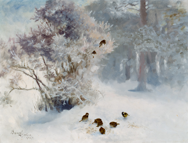 Birds Feeding in the Snow à Bruno Andreas Liljefors