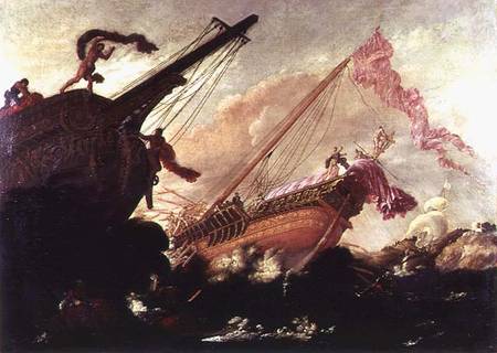 Galleons wrecked on a rocky shore à Buonamico Agostino Tassi