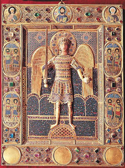 Enamelled plaque depicting the Archangel Michael (enamel & precious stones) à Byzantine