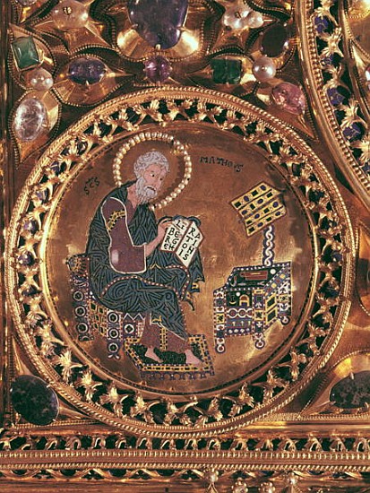 The Pala d''Oro, detail of St. Matthew (gold & enamel inlaid with precious stones) à Byzantine