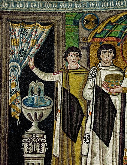 Courtiers by a fountain à École byzantine