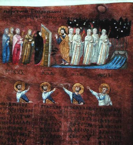 Ms EAB 644 The Wise and Foolish Virgins, from the 'Codex Purpureus' à École byzantine