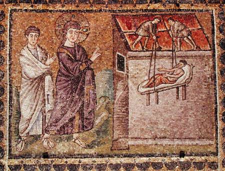 The Paralytic of Capharnaum is Lowered from the Roof, Scenes from the Life of Christ à École byzantine