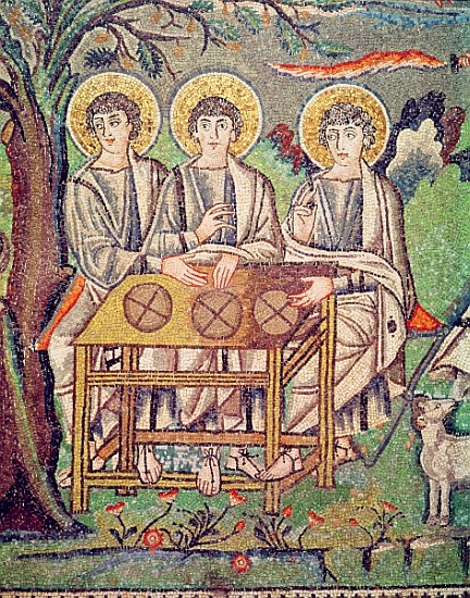 The Three Angels, detail of The Hospitality of Abraham and the Sacrifice of Isaac, 6th century (see  à École byzantine