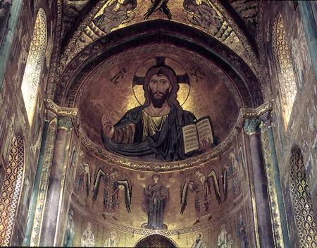 View of the apse depicting the Christ Pantocrator and the Virgin at Prayer Surrounded by Archangels à École byzantine