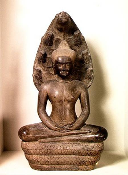 Buddha seated in meditation on the Naga, Angkor à Cambodgien