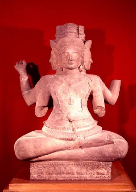 Sculpture of Brahma with four faces, from Batambang, Cambodia, Koh Ker style à École cambodgienne