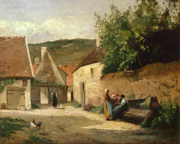 Coin routier dans le village à Camille Pissarro