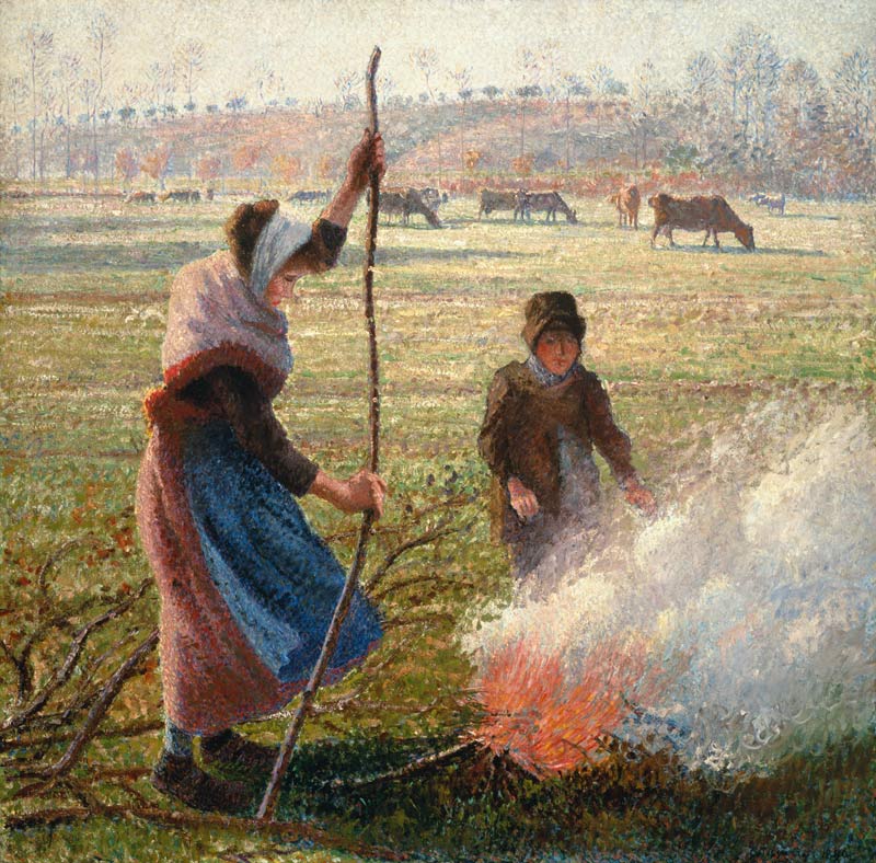 Femme de paysan en brûlant des branches à Camille Pissarro