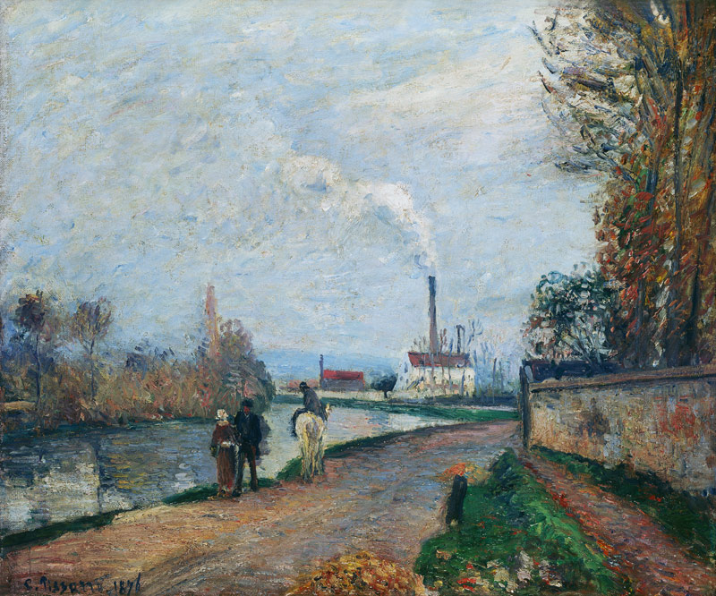The Oise near Pontoise in Grey Weather à Camille Pissarro