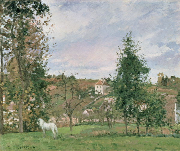 Paysage avec le cheval blanc sur un pré, l'Hermitage à Camille Pissarro