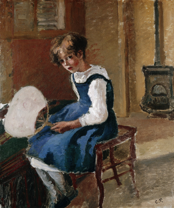 Portrait of Jeanne Holding a Fan à Camille Pissarro