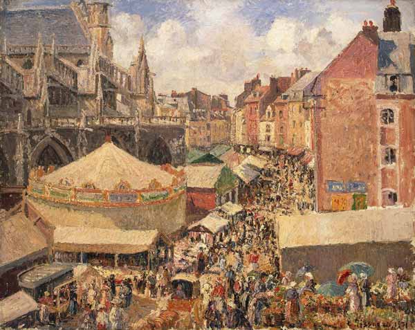 The Fair in Dieppe, Sunny Morning à Camille Pissarro