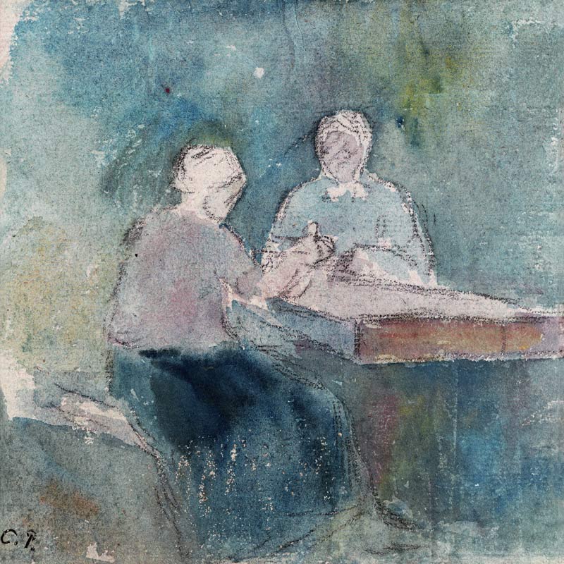 Two Peasants at the Table à Camille Pissarro