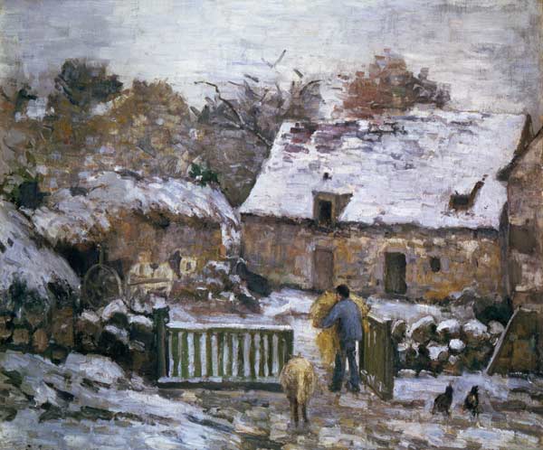A Farm at Montfoucault : Effect of Snow à Camille Pissarro