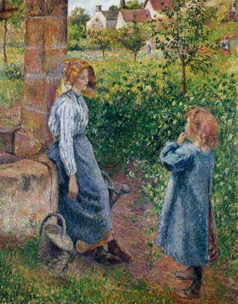 Junge Frau und Mädchen an einem Brunnen à Camille Pissarro
