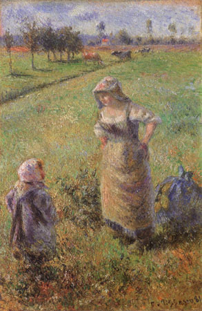 paysan et enfant sur le champ, Pontoise à Camille Pissarro