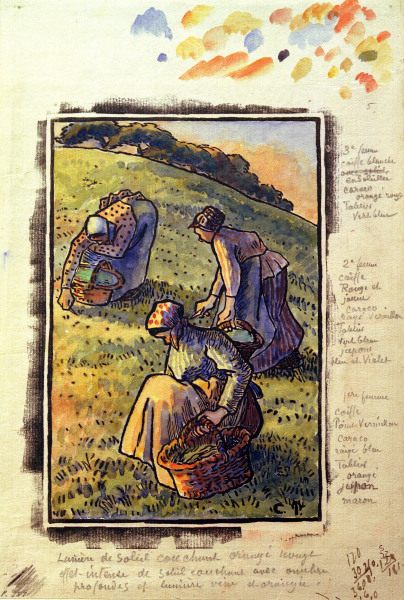 C.Pissarro, Kraeuter suchende Frauen à Camille Pissarro