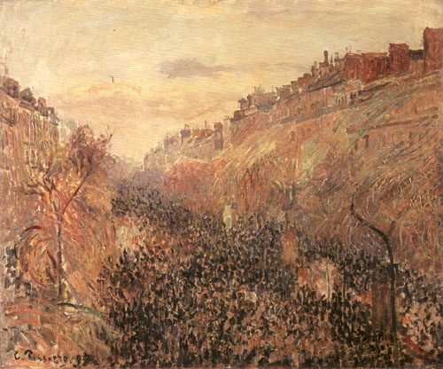 Mardi la nuit presque, coucher de soleil, boulevard Montmartre à Camille Pissarro