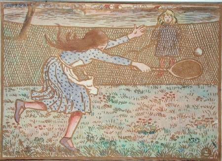 Girls Playing Tennis, from 'Woodcuts in Line and Colours' à Camille Pissarro