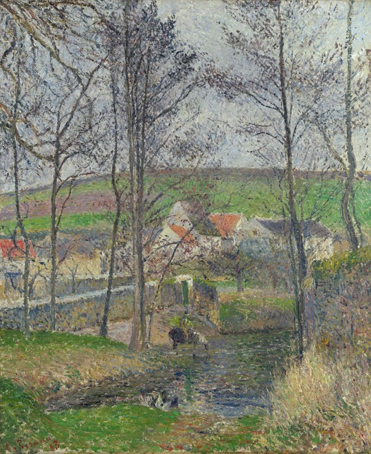 The banks of the Viosne at Osny in grey weather à Camille Pissarro