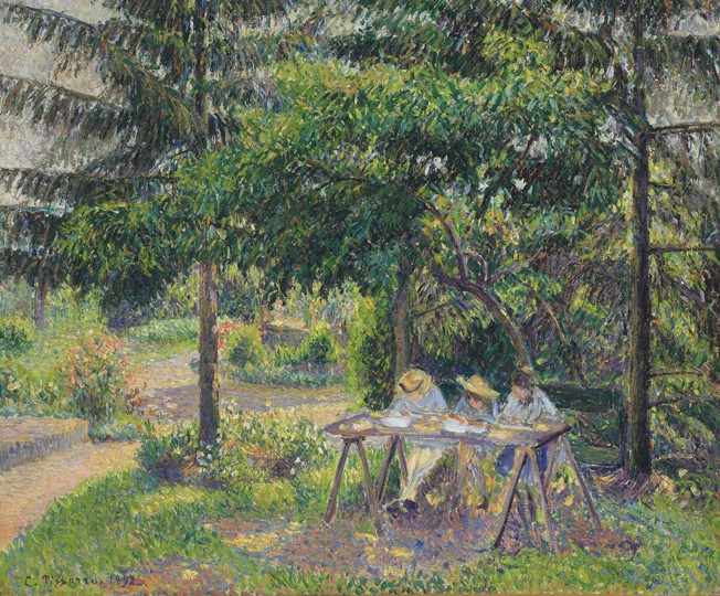 Children seated in the garden at Eragny (Enfants attablés dans le jardin à Eragny) à Camille Pissarro