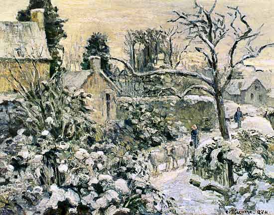 Effect of Snow with Cows at Montfoucault à Camille Pissarro