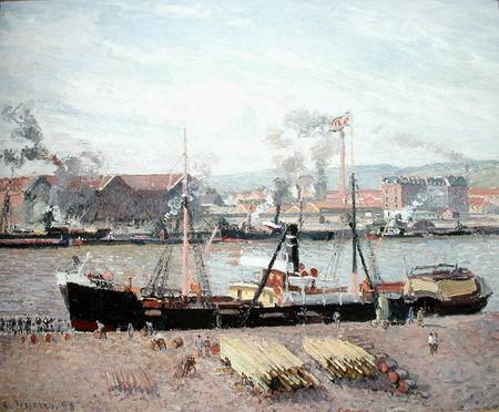 Rouen Port, Unloading Wood à Camille Pissarro