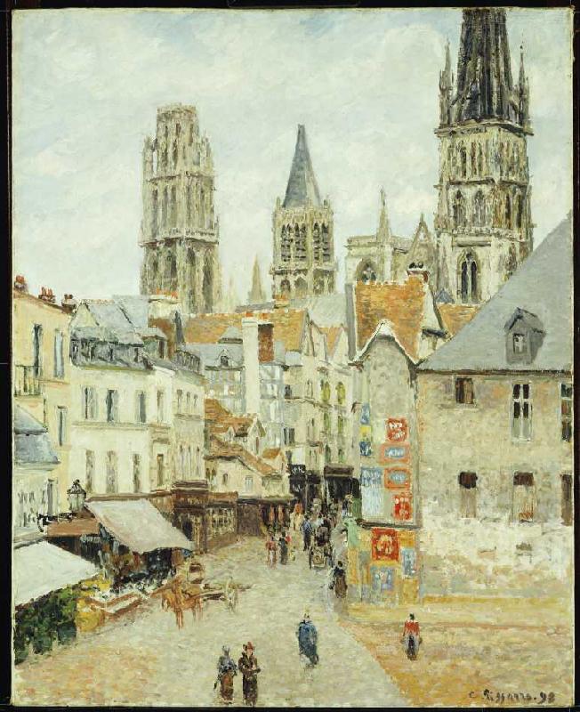 Rue de L'Epicerie in Rouen an einem bedeckten Morgen à Camille Pissarro