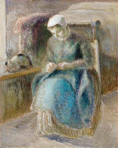 Woman Sewing à Camille Pissarro
