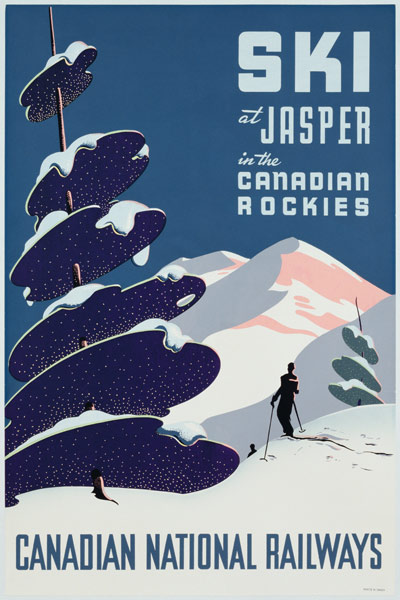 Poster advertising the Canadian Ski Resort Jasper à École canadienne
