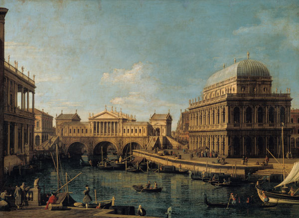 Capriccio avec le Ponte di Rialto à Venise d'après le dessin d'Andrea Palladio et la basilique en V à Giovanni Antonio Canal