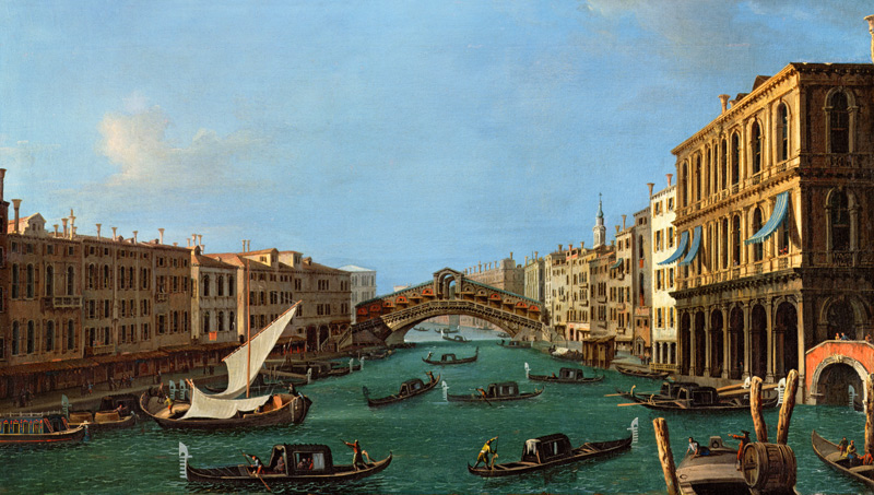 View of the Grand Canal from the South, the Palazzo Foscari to the right and the Rialto Bridge beyon à Giovanni Antonio Canal