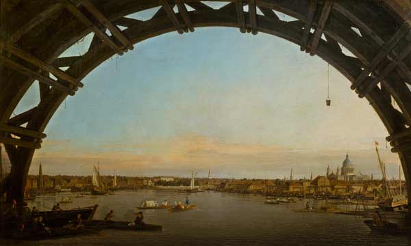 London seen through an arch of Westminster Bridge à Giovanni Antonio Canal