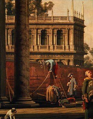 Capriccio of a man scaling a wall (oil on canvas) à Giovanni Antonio Canal