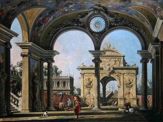 Capriccio of a triumphal arch seen through an ornate archway, c.1750 (oil on canvas) à Giovanni Antonio Canal