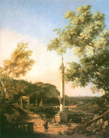 Capriccio : River Landscape with a Column à Giovanni Antonio Canal