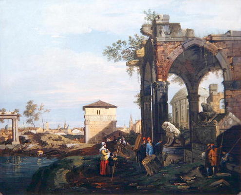 Capriccio with Ruins and Porta Portello in Padua, c.1760 (oil on canvas) à Giovanni Antonio Canal