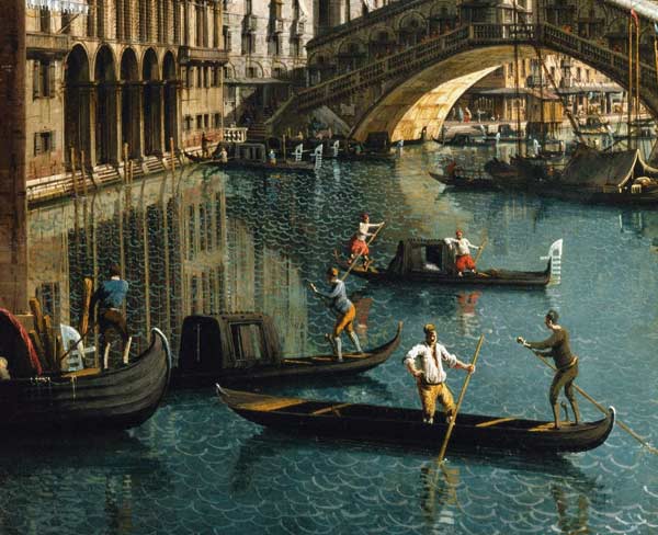 Gondoliers near the Rialto Bridge, Venice (detail of 155335) à Giovanni Antonio Canal