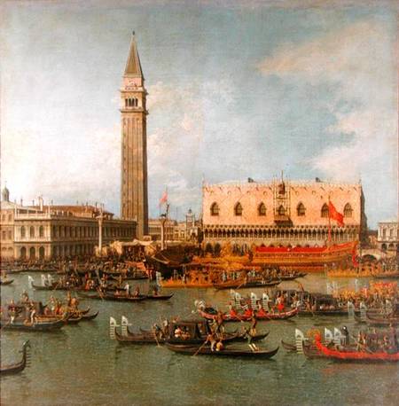 View of the Palace of St Mark, Venice, with preparations for the Doge's Wedding à Giovanni Antonio Canal