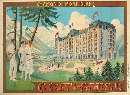Poster advertising the hotel 'Cachat's Majestic' and Chamonix-Mont Blanc à Candido Aragonez de Faria
