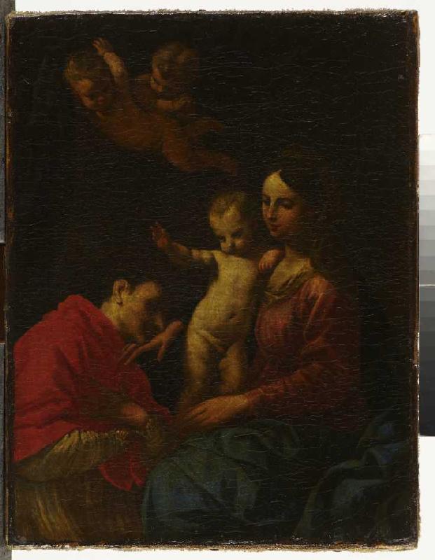 Maria mit Kind vom heiligen Carlo Borromeo verehrt. à Cantarini (Simone Pesarese)