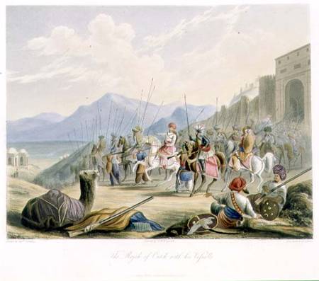 The Rajah of Cutch, Desal II (1819-60) with his Vassals, from Volume I of 'Scenery, Costumes and Arc à Captain Robert M. Grindlay