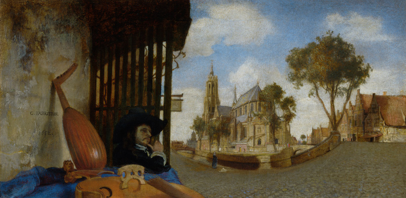 A View of Delft, with a Musical Instrument Seller's Stall à Carel Fabritius