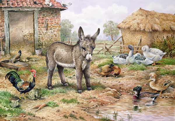 Donkey and Farmyard Fowl  à Carl  Donner