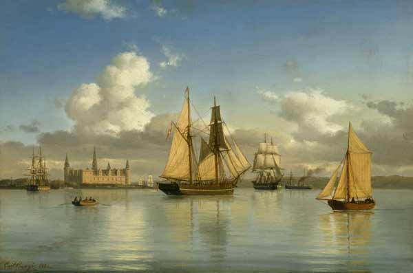 Sailing Vessels off Kronborg Castle, Sweden à Carl Emil Baagoe