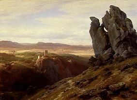 paysage de moyenne montagne avec la ruine de château à Carl Friedrich Lessing