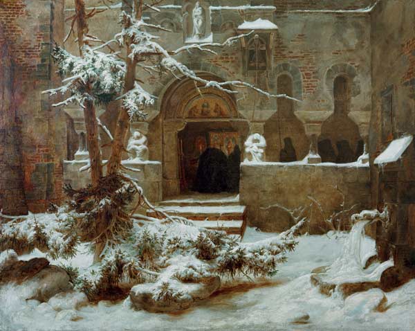 Monastery Garden in Snow à Carl Friedrich Lessing